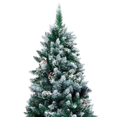 vidaXL Kunstig juletre med furukongler og hvit snø 210 cm