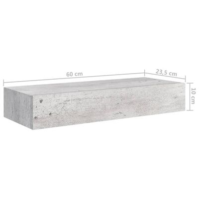 vidaXL Veggmonterte skuffehyller 2 stk betonggrå 60x23,5x10 cm MDF