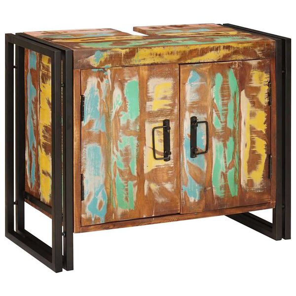 vidaXL Vaskeskap med d&oslash;r Flerfarget 71 x 33 x 58 cm Massiv Reclaim Tre