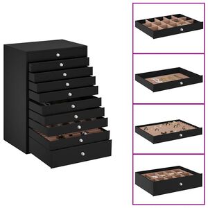 vidaXL Smykkeskrin 10-lags med klokkeholdere svart 29x20,5x40,5 cm