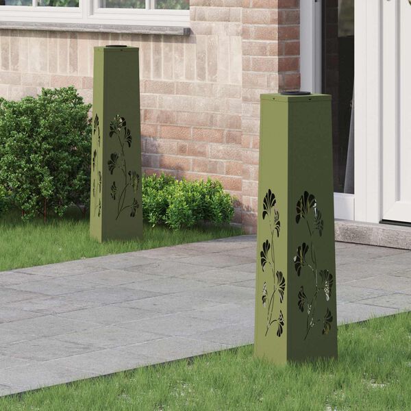 vidaXL Solenergi LED stibelys 2 pcs Olivengr&oslash;nn Kaldvalset st&aring;l