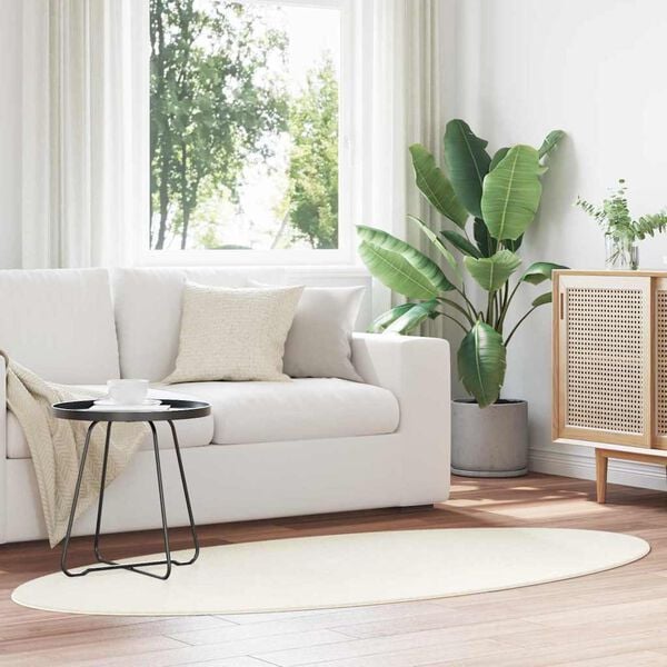 vidaXL Omr&aring;detepper Oval HUARTE Krem 120 x 170 cm 100% Polyester