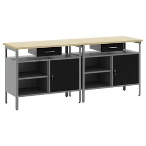 vidaXL Arbeidsbenksett med skuff 2 pcs Svart og Gr&aring; 200 x 55 x 85 cm