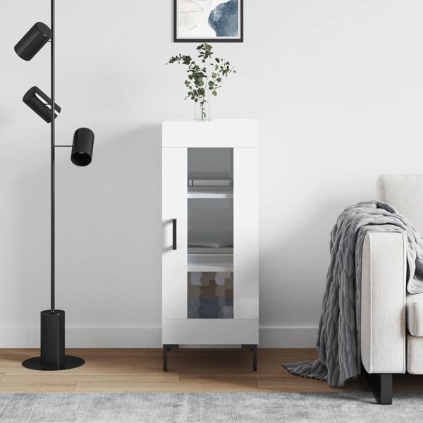 vidaXL Skjenk h&oslash;yglans hvit 34,5x34x90 cm konstruert tre