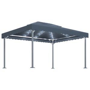 vidaXL Paviljong og LED-strenglys 400x300 cm antrasitt aluminium