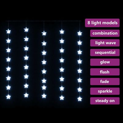 vidaXL Eventyrlysgardin stjerner 200 LED kaldhvit 8 funksjoner