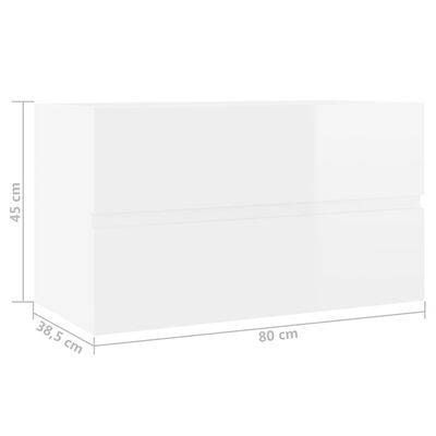 vidaXL Servantskap høyglans hvit 80x38,5x45 cm sponplate