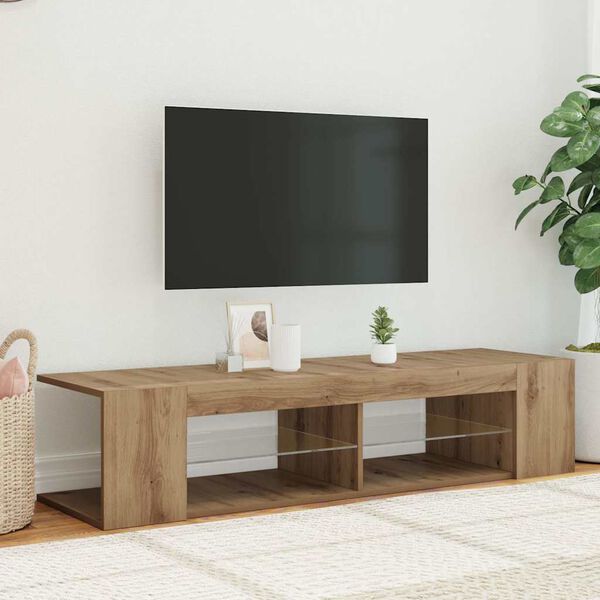 vidaXL TV-benk med LED-lys artisan eik 135x39x30 cm konstruert tre