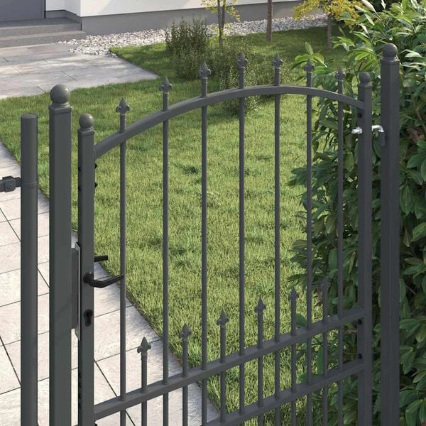 vidaXL Gjerdeport med spisser Gr&aring; 200 x 100 cm Pulverlakkert st&aring;l