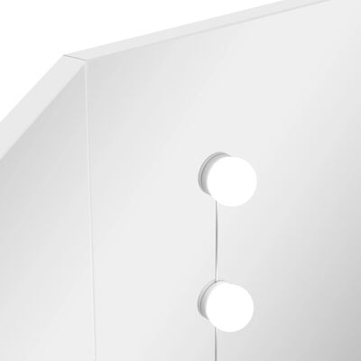 vidaXL Hjørnemontert sminkebord med LED hvit