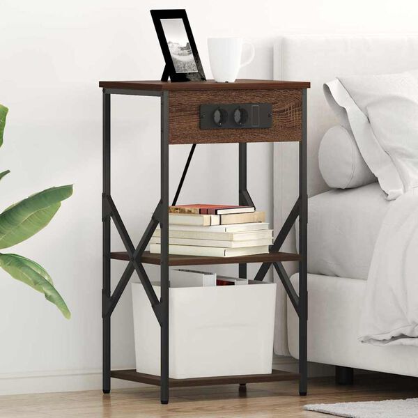 vidaXL Nattbordskap med hylle Brun Eik 41 x 31 x 76 cm Konstruert tre