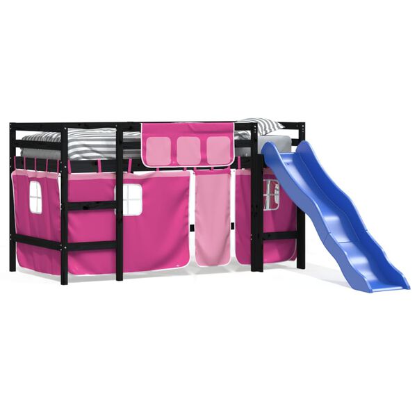 vidaXL K&oslash;yeseng for barn med gardiner rosa 90x190 cm heltre furu