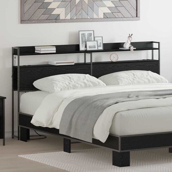 vidaXL Lagringshodegavl med hylle Svart eik 200 cm Konstruert tre