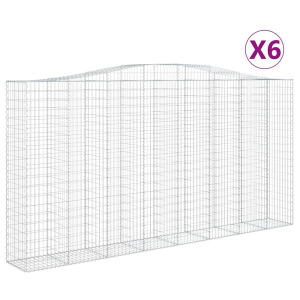 vidaXL Gabionkurver buede 6 stk 400x50x200/220 cm galvanisert jern