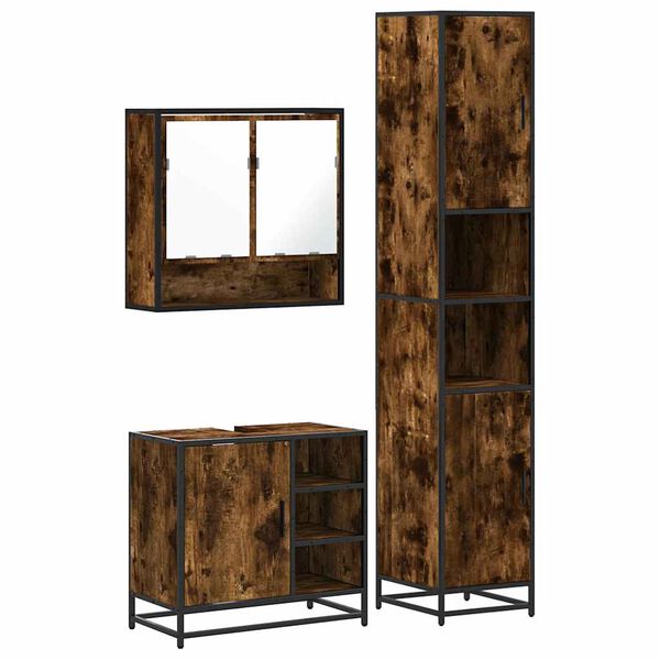 vidaXL Baderomsskapsett 3 deler r&oslash;kt eik konstruert tre