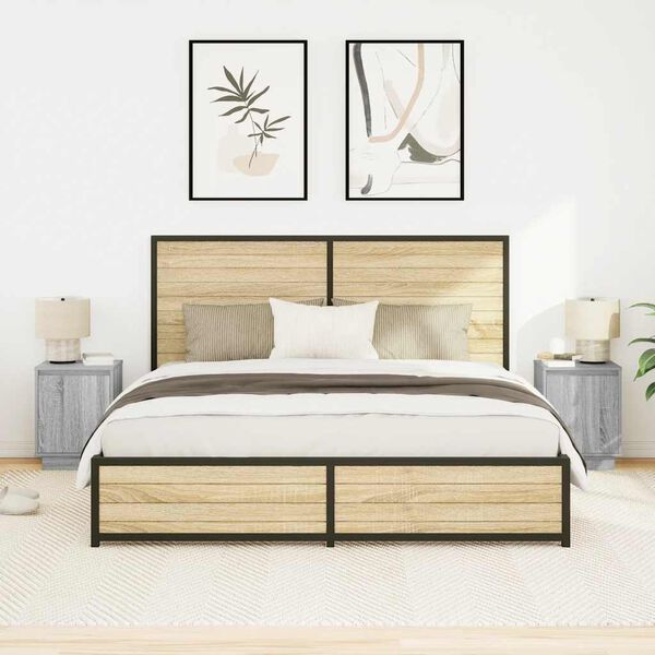 vidaXL Nattskap med LED-lys 2 stk gr&aring; sonoma 38x34x50 cm