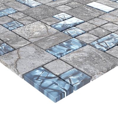 vidaXL Mosaikkfliser 22 stk grå og blå 30x30 cm glass