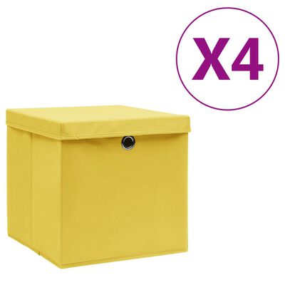 vidaXL Oppbevaringsbokser med deksler 4 stk 28x28x28 cm gul