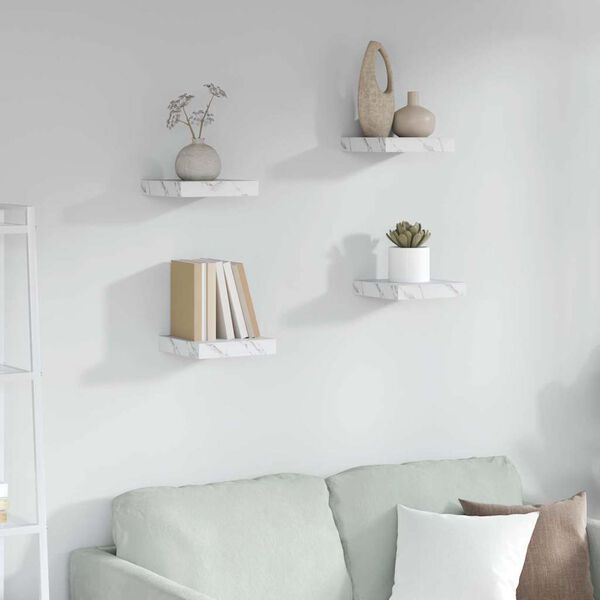 vidaXL Vegghylle 4 pcs Hvit marmor 23 x 23,5 x 4 cm Konstruert tre