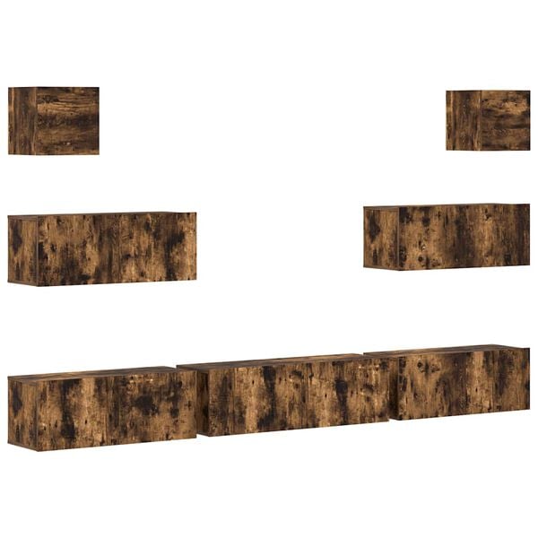 vidaXL TV-skapsett 7 deler r&oslash;kt eik konstruert tre