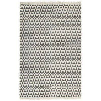vidaXL Gulvsteppe kilim-vevet bomull med mønster 120x180 cm svart/hvit