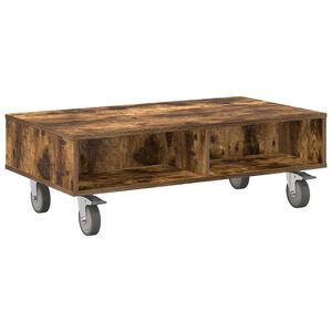 vidaXL Sidebord med hjul R&oslash;kt eik 90 x 50 x 30 cm Konstruert tre