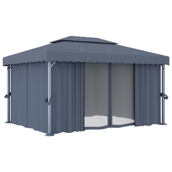 vidaXL Paviljong med gardin 4x3 m antrasitt aluminium