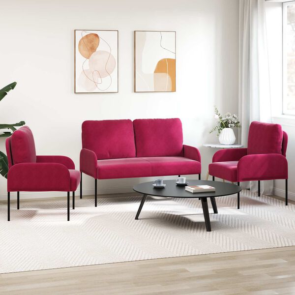 vidaXL Sofasett med pute 3 pcs Vinr&oslash;d 115 x 56 x 80 cm Kryssfin&eacute;r