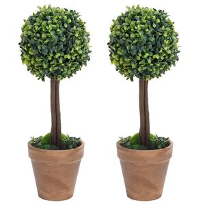 vidaXL Kunstige buksbomplanter med potte ballformet 2 stk 33 cm gr&oslash;nn