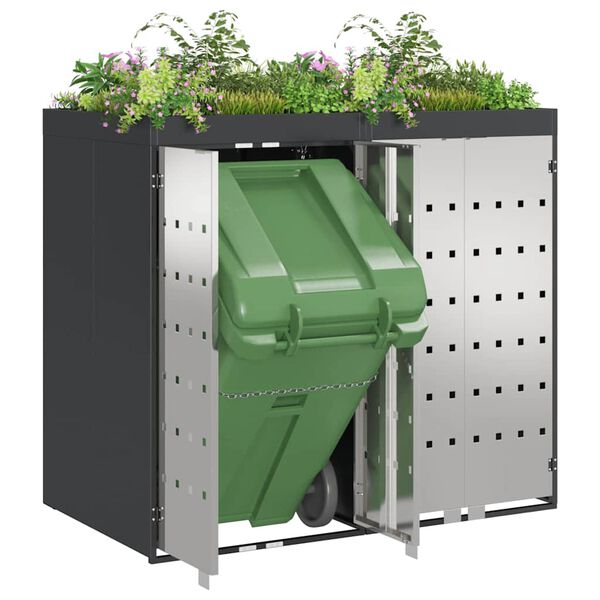 vidaXL Oppbevaring for 3 søppelbøtter Antrasitt 340 x 77.5 x 115.5 cm