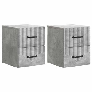 vidaXL Vegghengt Nattbord med skuff 2 pcs Betonggr&aring; 34,5 x 33 x 40 cm