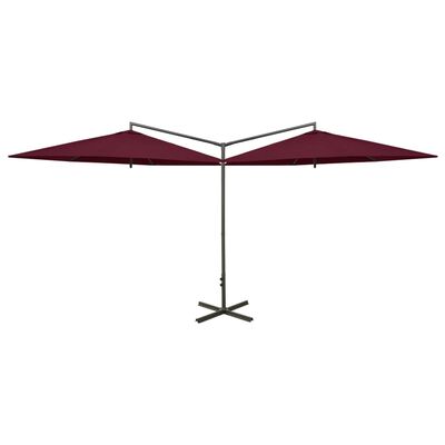 vidaXL Dobbel parasoll med stålstolpe vinrød 600 cm