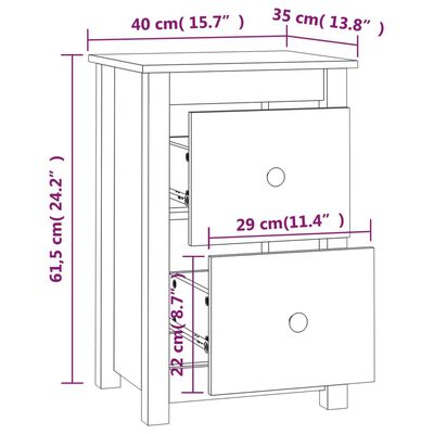 vidaXL Nattbord grå 40x35x61,5 cm heltre furu