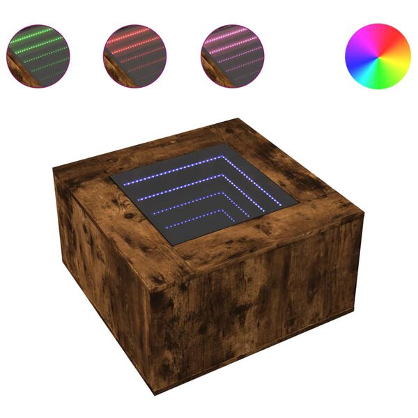 vidaXL Salongbord med LED r&oslash;kt eik 60x60x40 cm konstruert tre