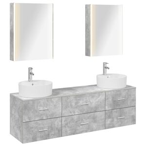 vidaXL Baderomsinnredningssett 5 pcs Betonggr&aring; Konstruert tre og glass