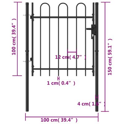 vidaXL Hageport med en dør og buet topp stål 1x1 m svart