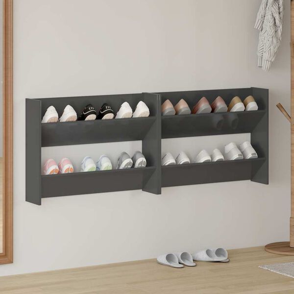 vidaXL Veggskoskap 2 stk h&oslash;yglans gr&aring; 80x18x60 cm konstruert tre