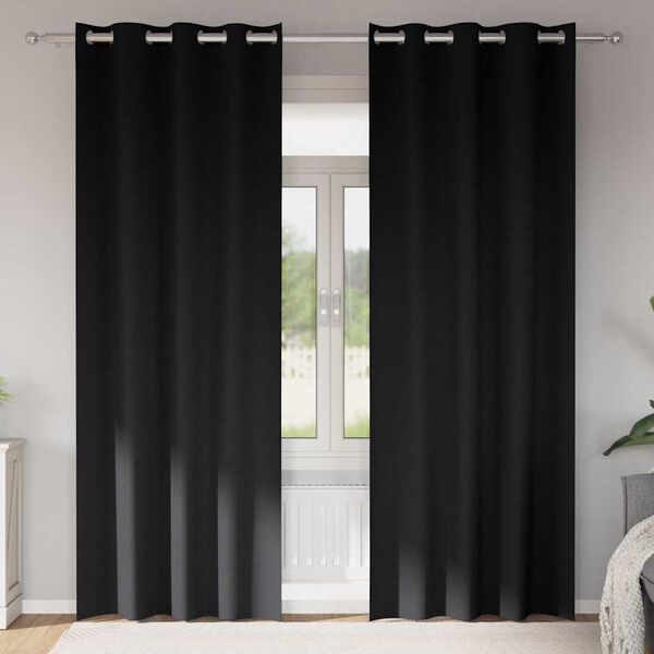 vidaXL M&oslash;rkleggende Gardiner med Ringer 2 pcs Svart 260 x 140 cm