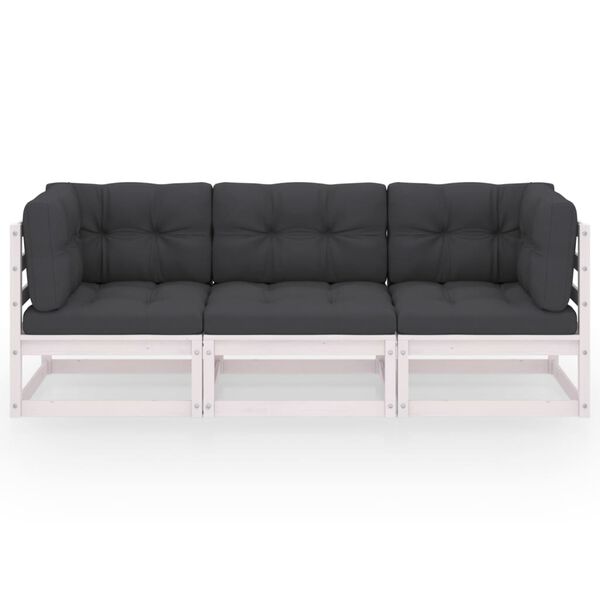vidaXL Hagesofa med puter 3-seters heltre furu
