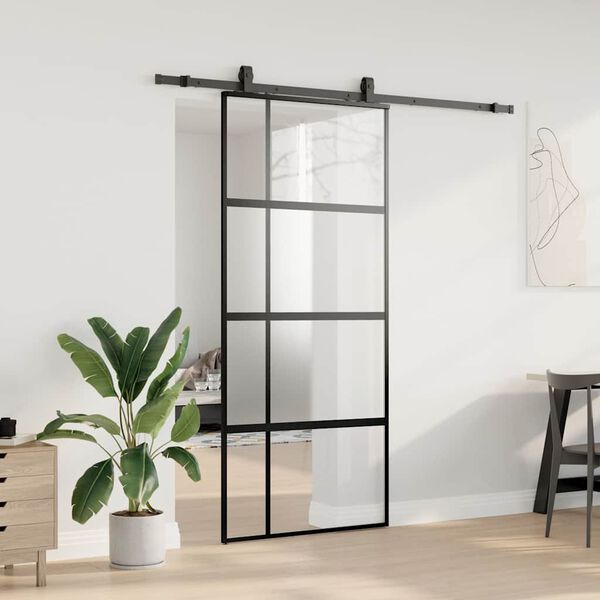 vidaXL Skyved&oslash;r med monteringssett svart 90x205 cm herdet glass