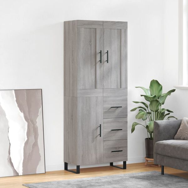 vidaXL Highboard gr&aring; sonoma 69,5x34x180 cm konstruert tre
