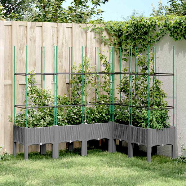 vidaXL Plantekasse med espalier lysegr&aring; 160x120x142,5 cm PP