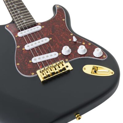 vidaXL Elektrisk gitar for nybegynnere med veske svart og gull 4/4 39"