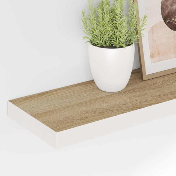 vidaXL Flytende vegghyller 2 stk eik og hvit 80x23,5x3,8 cm MDF