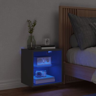 vidaXL Veggmontert nattbord med LED-lys svart