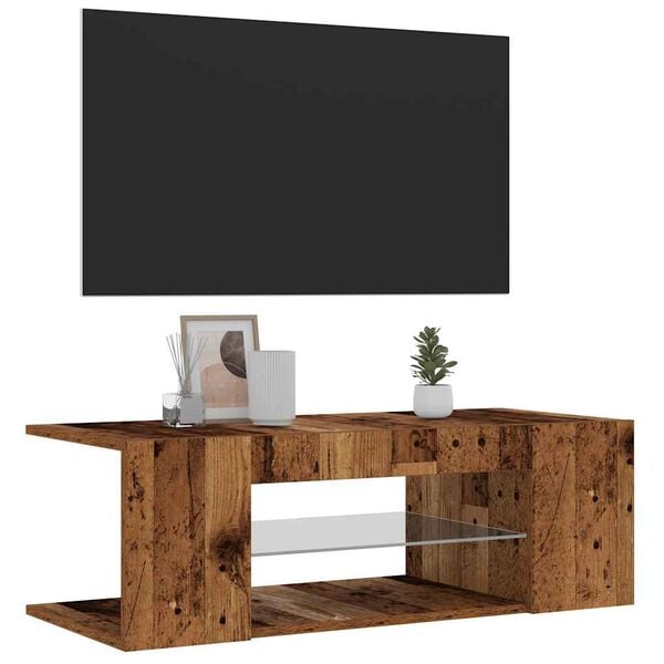 vidaXL TV-benk med LED-lys gammelt tre 90x39x30 cm konstruert tre