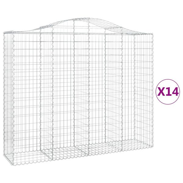 vidaXL Gabionkurver buede 14 stk 200x50x160/180 cm galvanisert jern