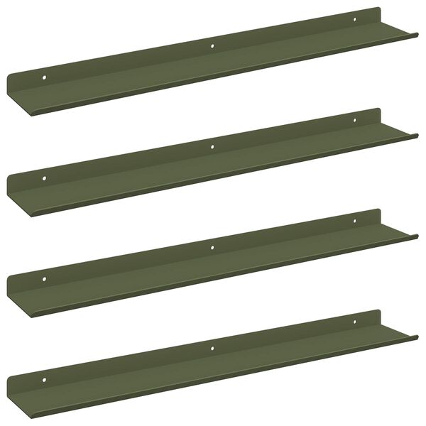 vidaXL Flytende hylle 4 pcs Olivengr&oslash;nn 60 x 9 x 2,5 cm St&aring;l