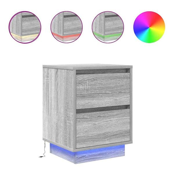 vidaXL Nattskap med LED-lys 2 stk gr&aring; sonoma 38x34x50 cm