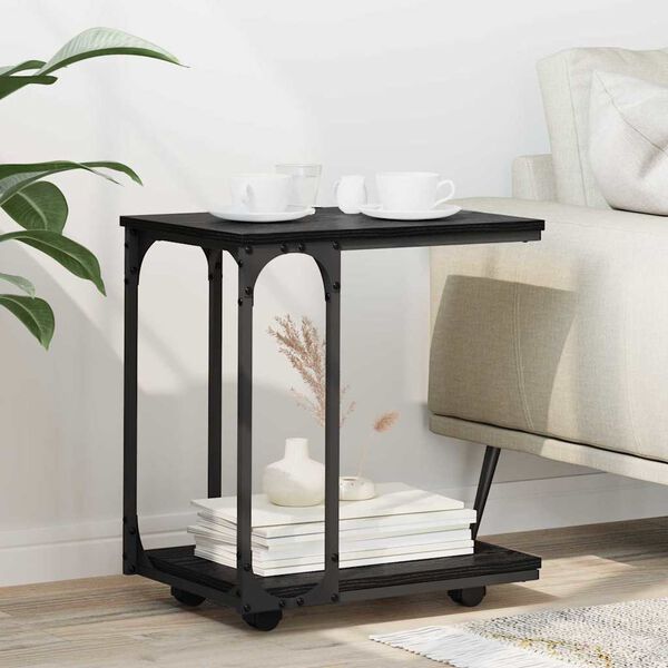 vidaXL Sidetabell med hylle Svart Eik 50 x 35 x 55.5 cm Konstruert tre